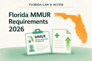 Florida MMUR requirements 2026 title card showing an MMUR patient card, medical document, and Florida map