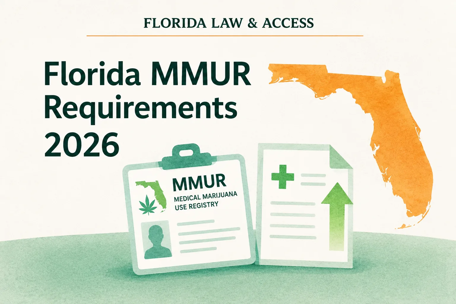 Florida MMUR requirements 2026 title card showing an MMUR patient card, medical document, and Florida map