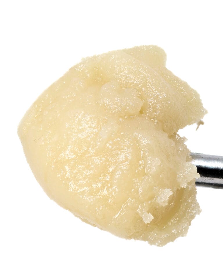 Super Buff Cherry Live Rosin Badder from Goldflower with pale creamy peach-toned solventless texture